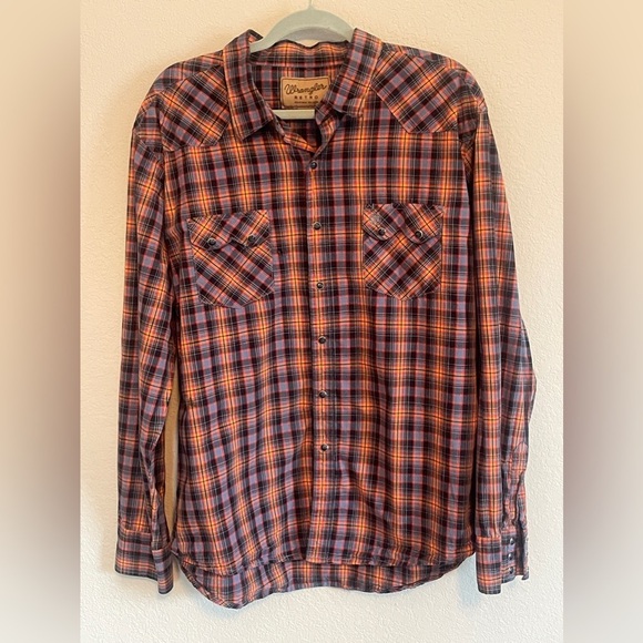 Wrangler Men's Retro Navy & Orange Plaid Snap Long Sleeve Western Shirt SizeXXL. - Picture 1 of 6